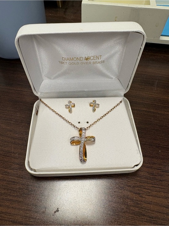 Prime Art and Jewel Jewelry - Prime Art & Jewel 18KT Gold Over Brass Cross Pendant Necklace & Earring Set